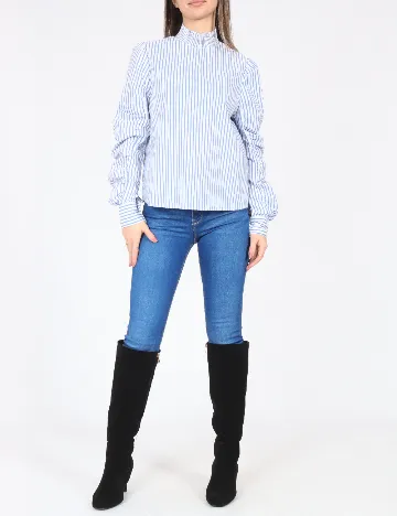 Bluza Bershka, alb/albastru Albastru