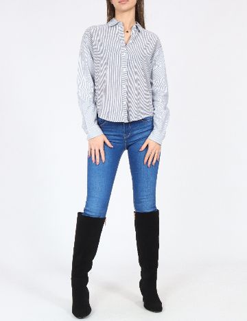 Camasa Bershka, alb/albastru
