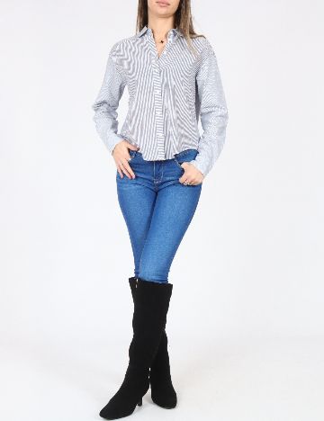 Camasa Bershka, alb/albastru