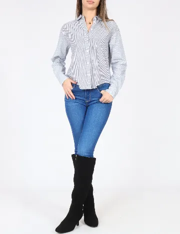 Camasa Bershka, alb/albastru Albastru