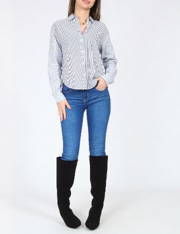 Camasa Bershka, alb/albastru