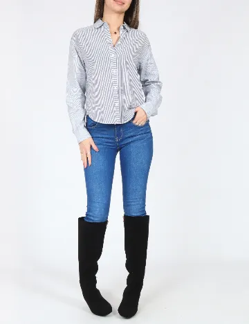 Camasa Bershka, alb/albastru Albastru