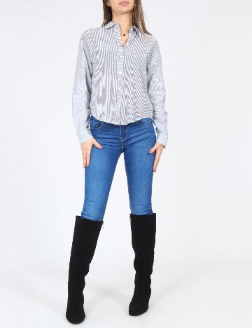 Camasa Bershka, alb/albastru