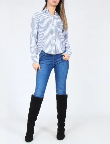 Camasa Bershka, albastru/alb Albastru