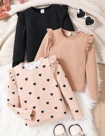 Set bluze 3 bucati Shein Kids, negru/crem Negru