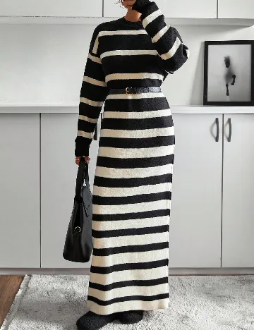 Rochie lunga SHEIN, ecru/negru Negru