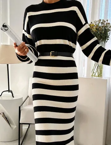 Rochie lunga SHEIN, ecru/negru Negru