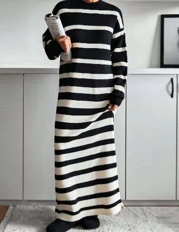 Rochie lunga SHEIN, ecru/negru Negru