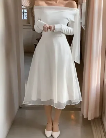 Rochie medie Dazy, alb Alb