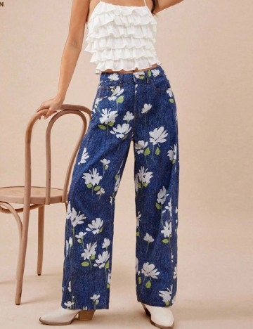 Pantaloni SHEIN, bleumarin/alb