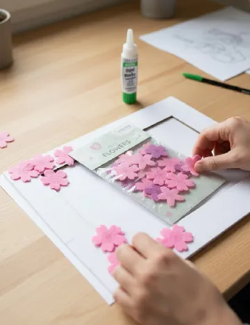 Set flori autocolante din fetru Hobby Flora, roz/mov Roz