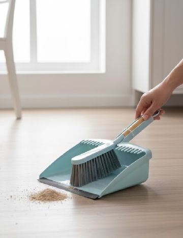 Set mătură și făraș cu mâner din bambus ACTION, albastru