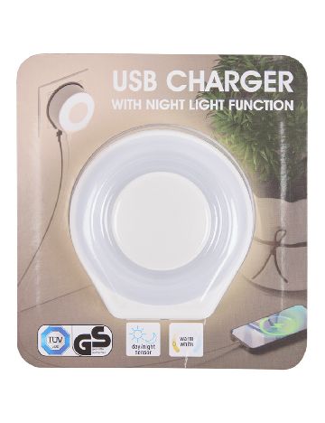 Incarcator USB cu functie de lumina de noapte ACTION, alb