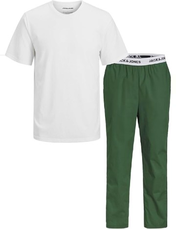 Pijama Jack&Jones, alb/verde