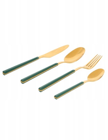 Set de tacâmuri cu 16 piese ACTION, auriu/verde