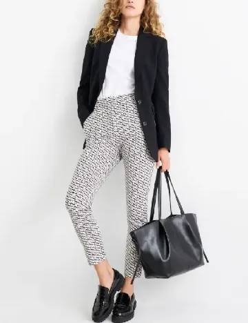 Pantaloni C&A, negru/alb Gri