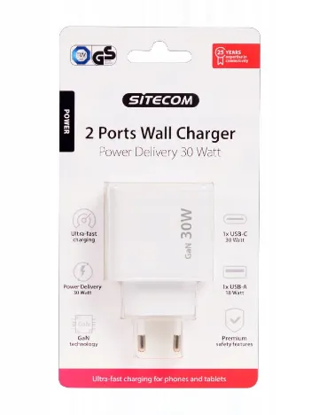 Incarcator USB cu 2 porturi SITECOM, alb Alb