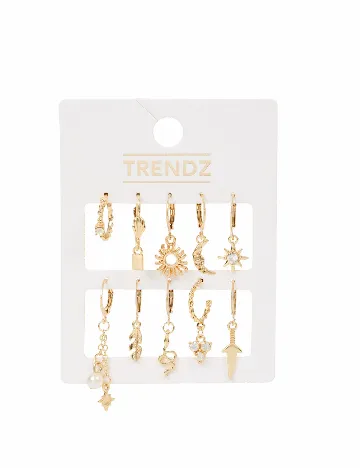 Set Cercei 10 bucati Trendz, auriu Galben