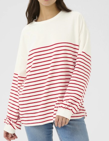 Bluza Oversize Cream, alb/rosu