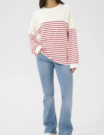 Bluza Oversize Cream, alb/rosu