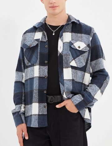 Camasa TRENDYOL, albastru/alb