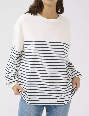 Bluza Oversize Cream, alb/albastru