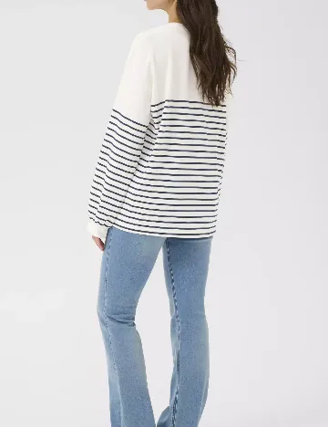 Bluza Oversize Cream, alb/albastru