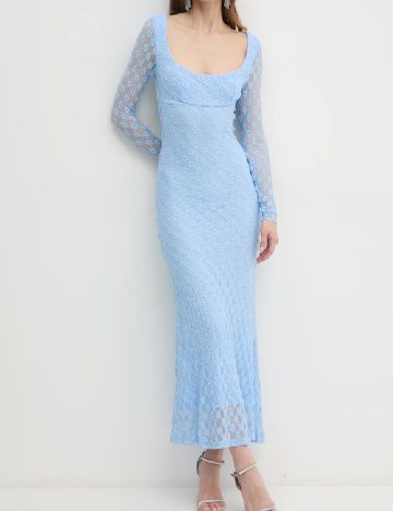 Rochie lunga Bardot, albastru