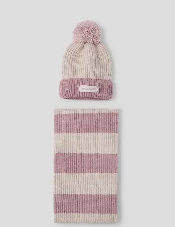 Set caciula si fular Mayoral, roz/crem