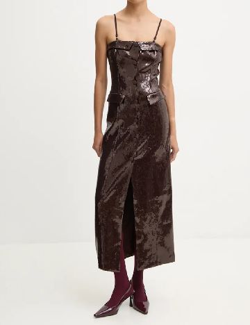 Rochie lunga Rotate, maro