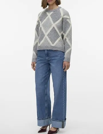 Pulover Oversize Vero Moda, ecru/gri