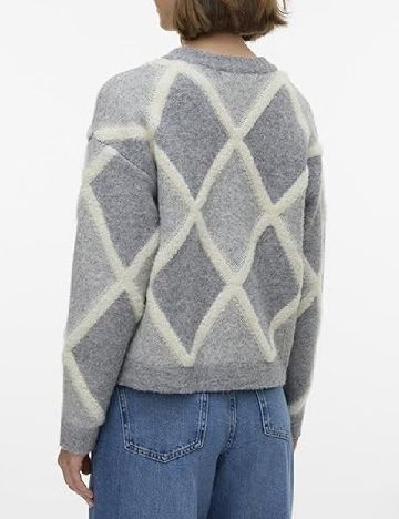 Pulover Oversize Vero Moda, ecru/gri