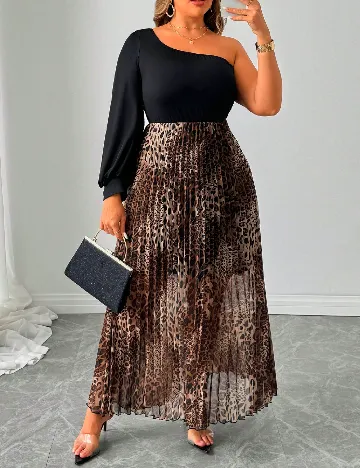 Rochie lunga SHEIN CURVE, animal print/negru