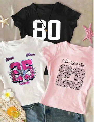 Set Tricouri 3 bucati Shein Kids, mix culori