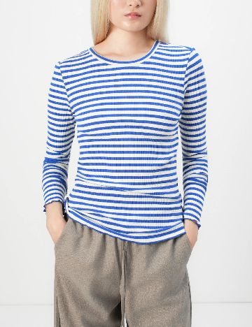 Bluza Jacqueline de Yong, albastru/alb