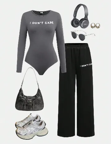 Compleu Shein Kids, gri/negru