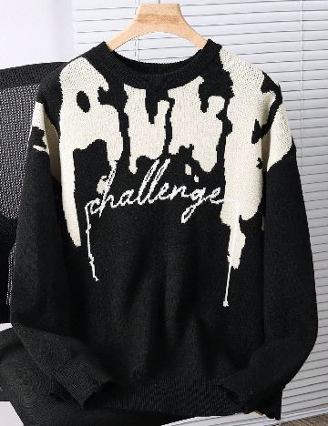 Pulover Shein Kids, negru/crem