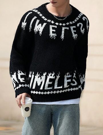 Pulover SHEIN, negru/alb