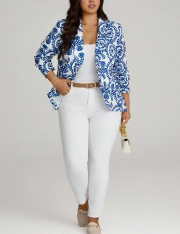 Sacou SHEIN CURVE, albastru/alb