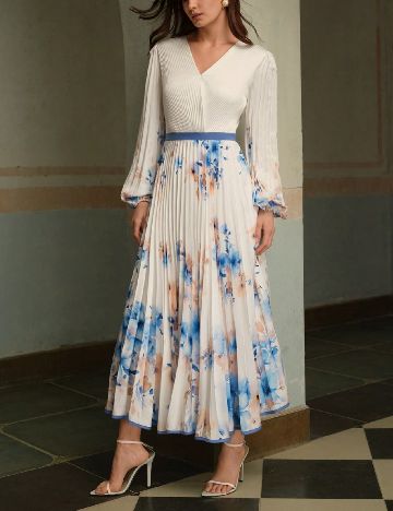 Rochie lunga MOTF, alb/albastru