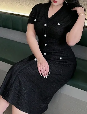 Rochie medie Dazy Plus Size, negru