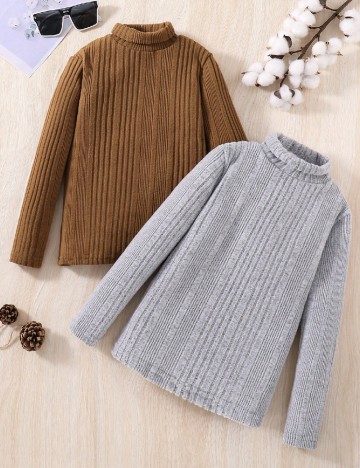 Set bluze 2 bucati Shein Kids, maro/gri