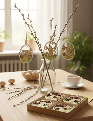 Set decoratiuni de Paste din lemn Home Accents, mix culori