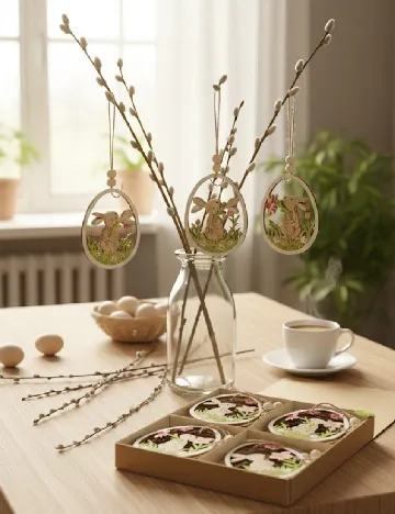 Set decoratiuni de Paste din lemn Home Accents, mix culori