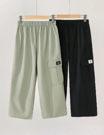 Set pantaloni 2 perechi Shein Kids, negru/verde