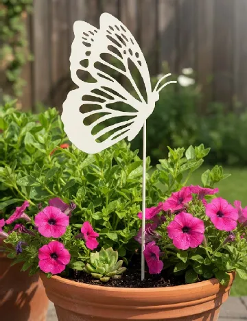 Decor metalic fluture cu tija, alb