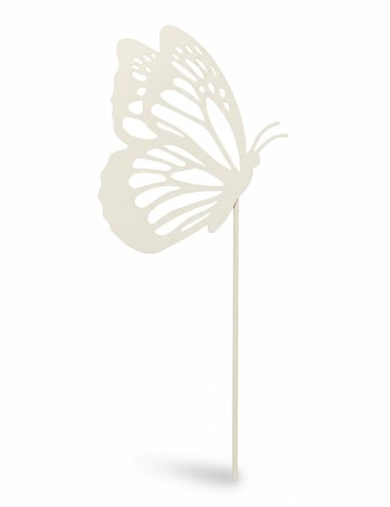Decor metalic fluture cu tija, alb