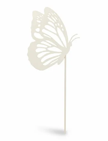 Decor metalic fluture cu tija, alb