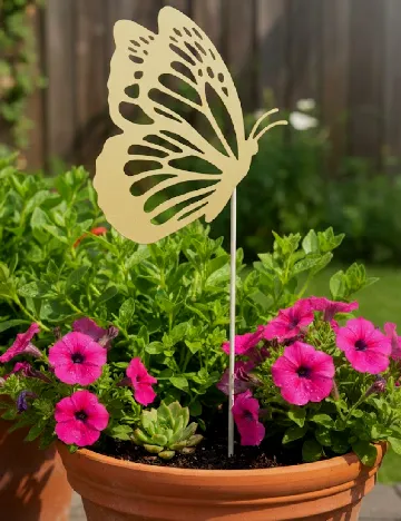 Decor metalic fluture cu tija, auriu