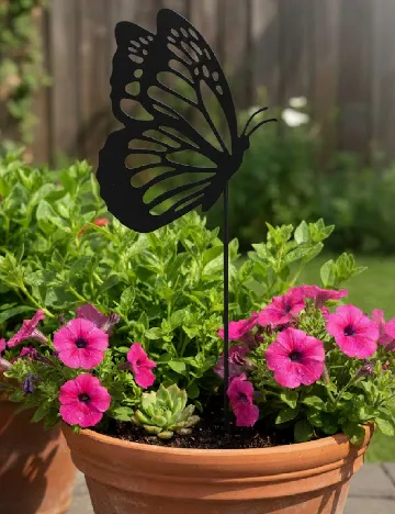 Decor metalic fluture cu tija, negru